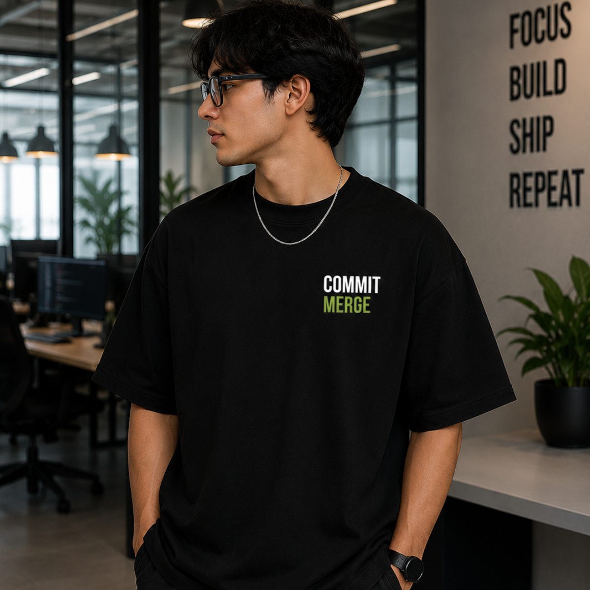 Merge | Good Code Is a Team Sport – Oversized T-Shirt | Black