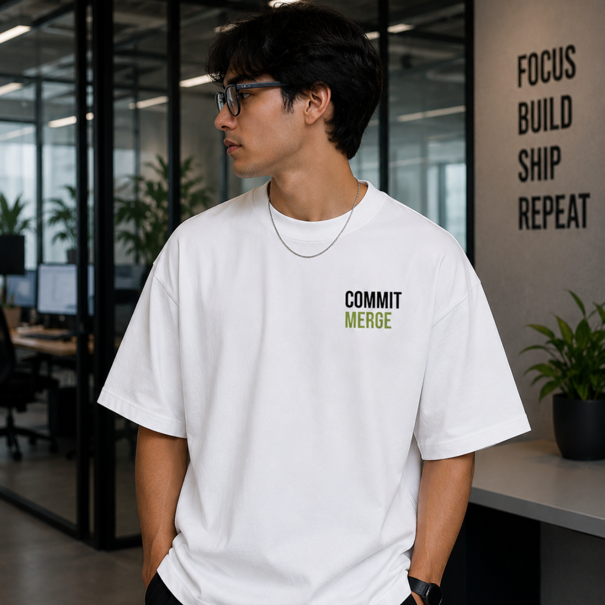 Merge | Good Code Is a Team Sport – Oversized T-Shirt White
